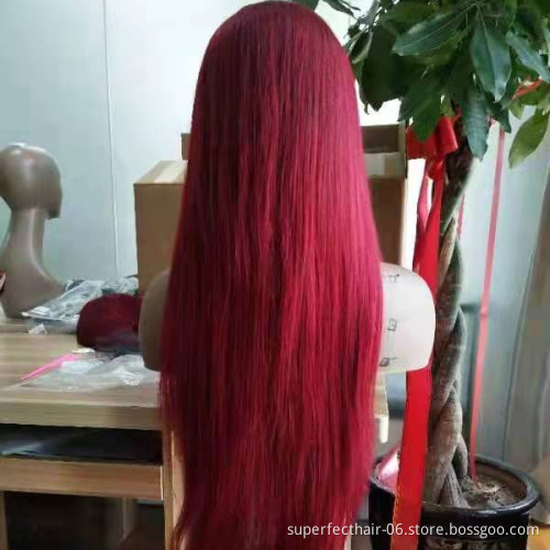 Factory  Indian Virgin Human Hair 99J Red Colored Lace Frontal Wig Vendor Lace Front Wig Human Hair For Black Women